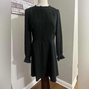 Euc LOFT Black A-Line Long Sleeve Dress with Bishop Sleeves And Pockets size 8